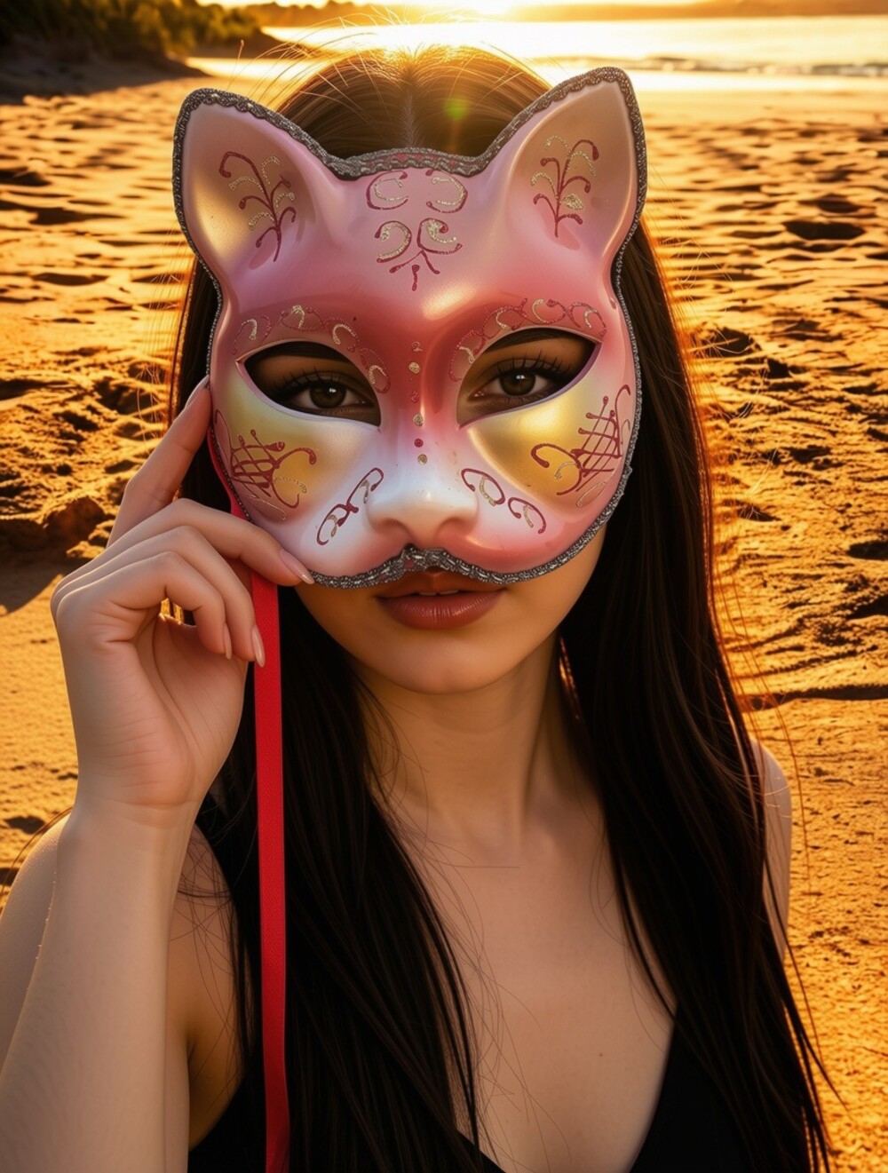 Cat Masquerade Mask Pink Gold Glitter Decorative Halloween /valentineCostume